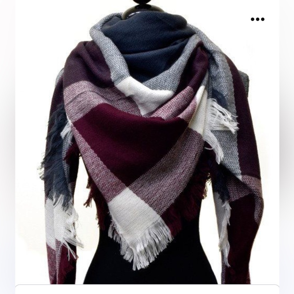 Burgundy Multi Color Plaid Oversized Blanket Scarf